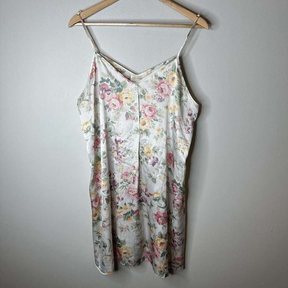 Vintage Barbizon Slip Night Gown Womens Medium Ivory Floral Satin Elegant